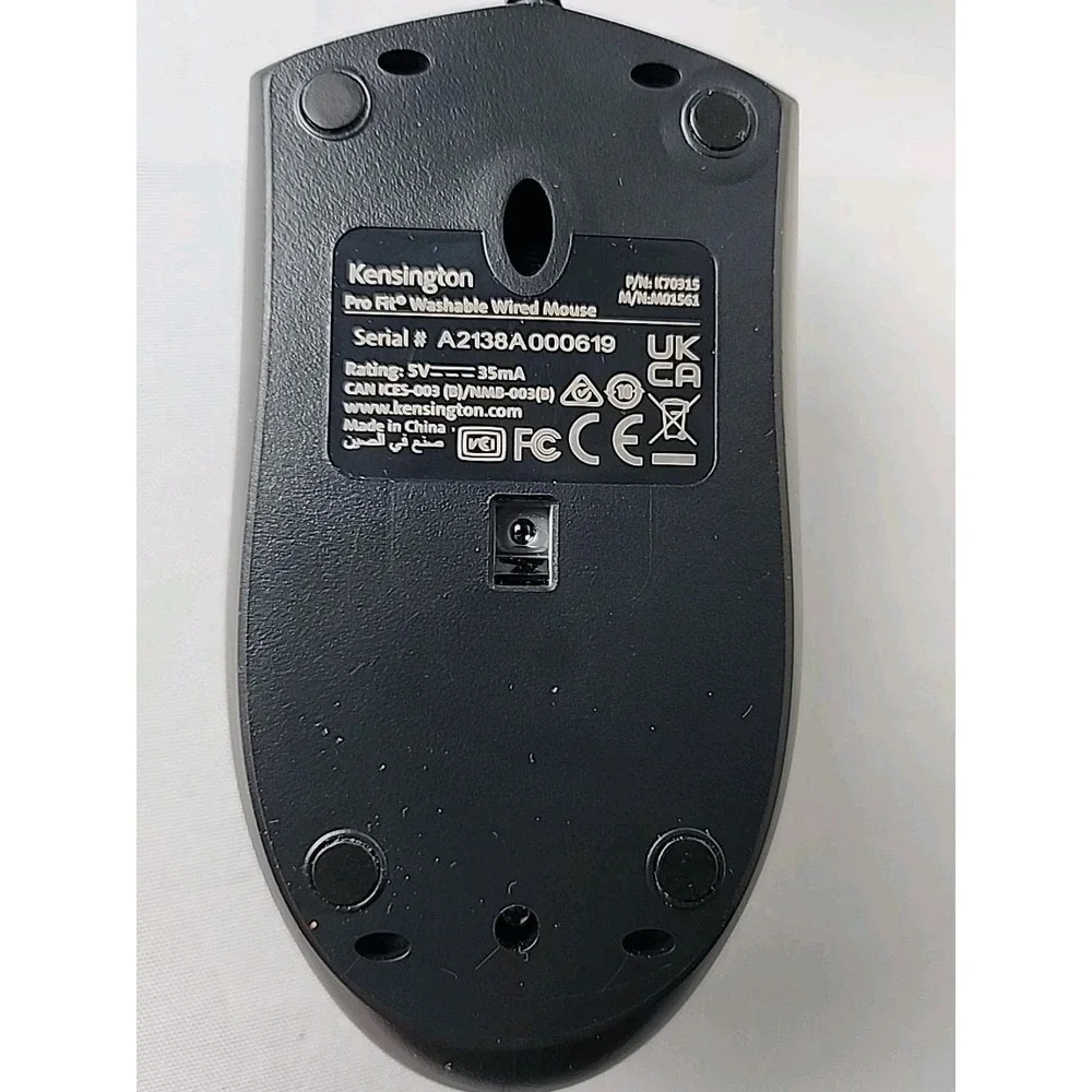 Kensington Pro Fit Wired Washable Mouse Black 1600 DPI K70315 Preowned EUC
